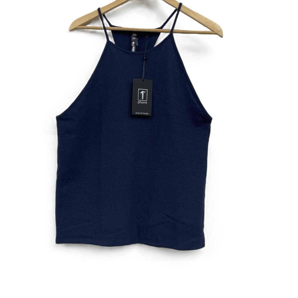 NWT First Phorm Navy Blue Waffle Knit Halter‎ Neck Sleeveless Tank XXL 2X